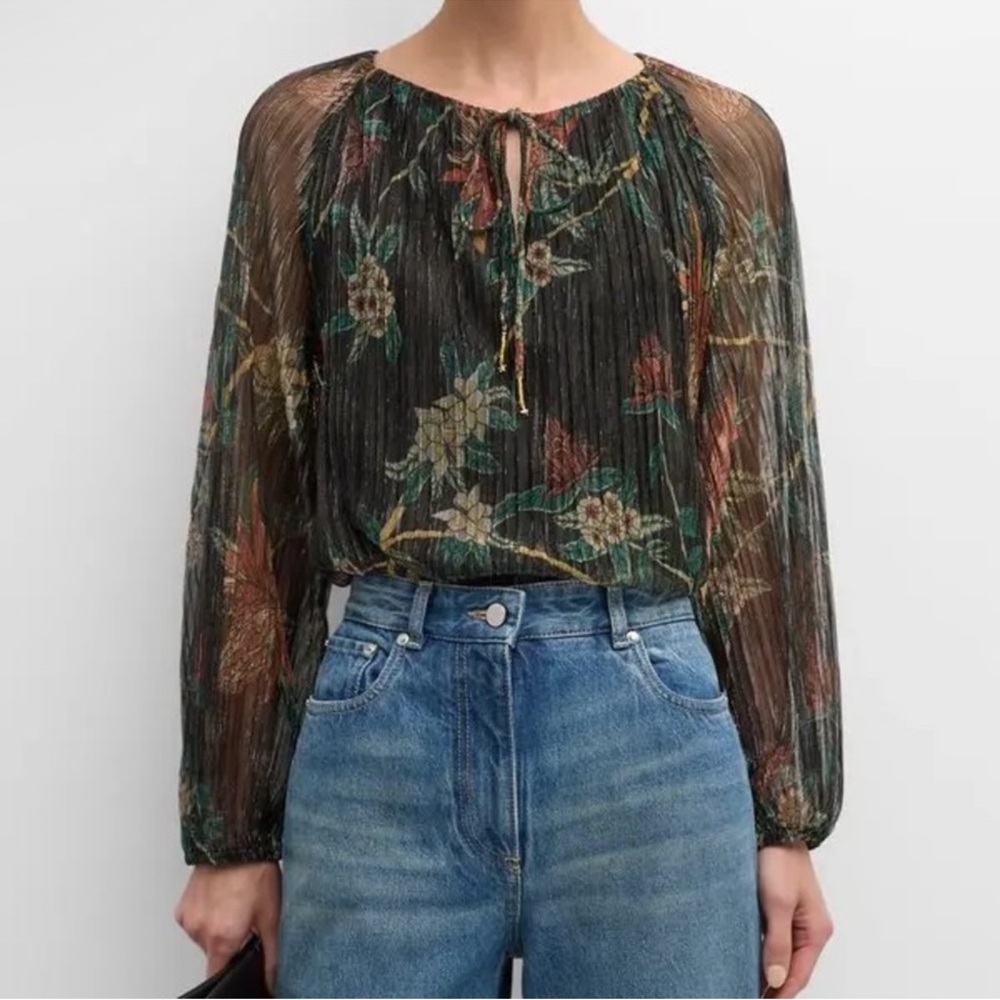 Johnny Was Love Evelina Metallic Floral Long Sleeve Blouse